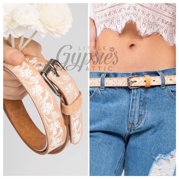 POL Accessories - POL Embossed Floral Low Waist Leather Belt
